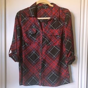 Sheer plaid long sleeve blouse